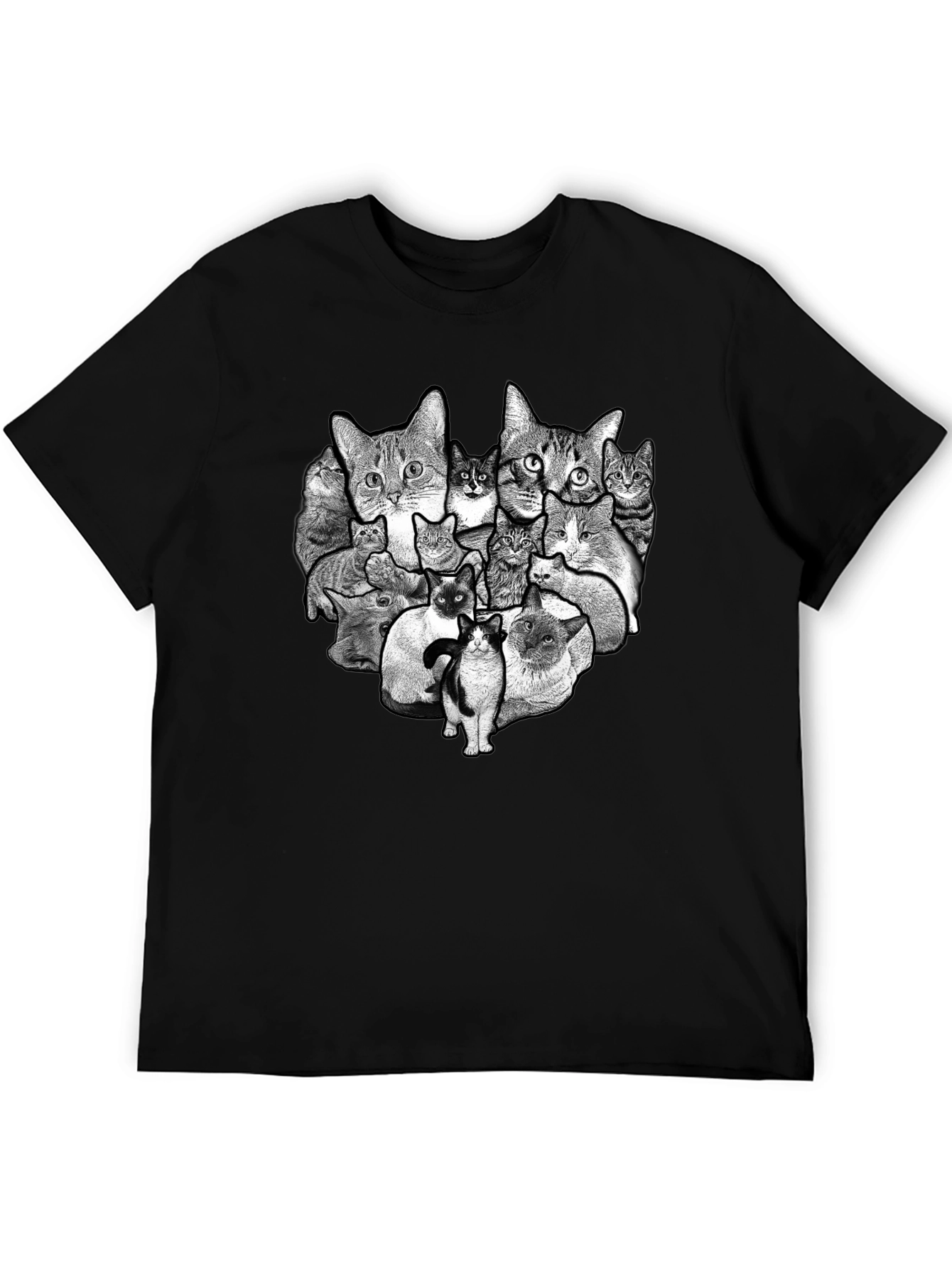 Cat Collage Graphic Black T-Shirt
