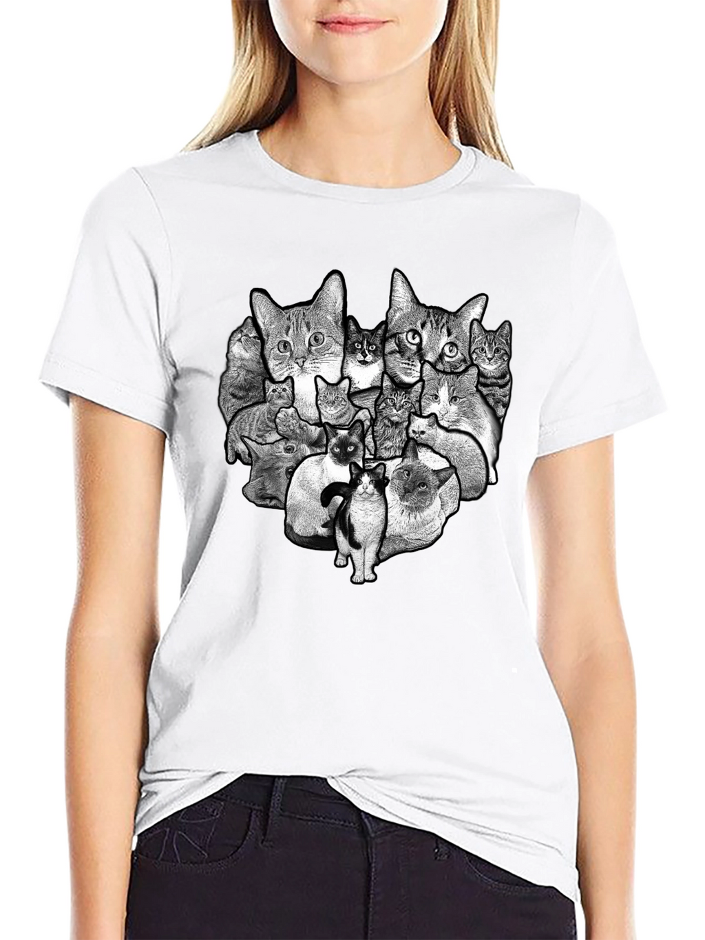 Cat Collage Graphic Black T-Shirt