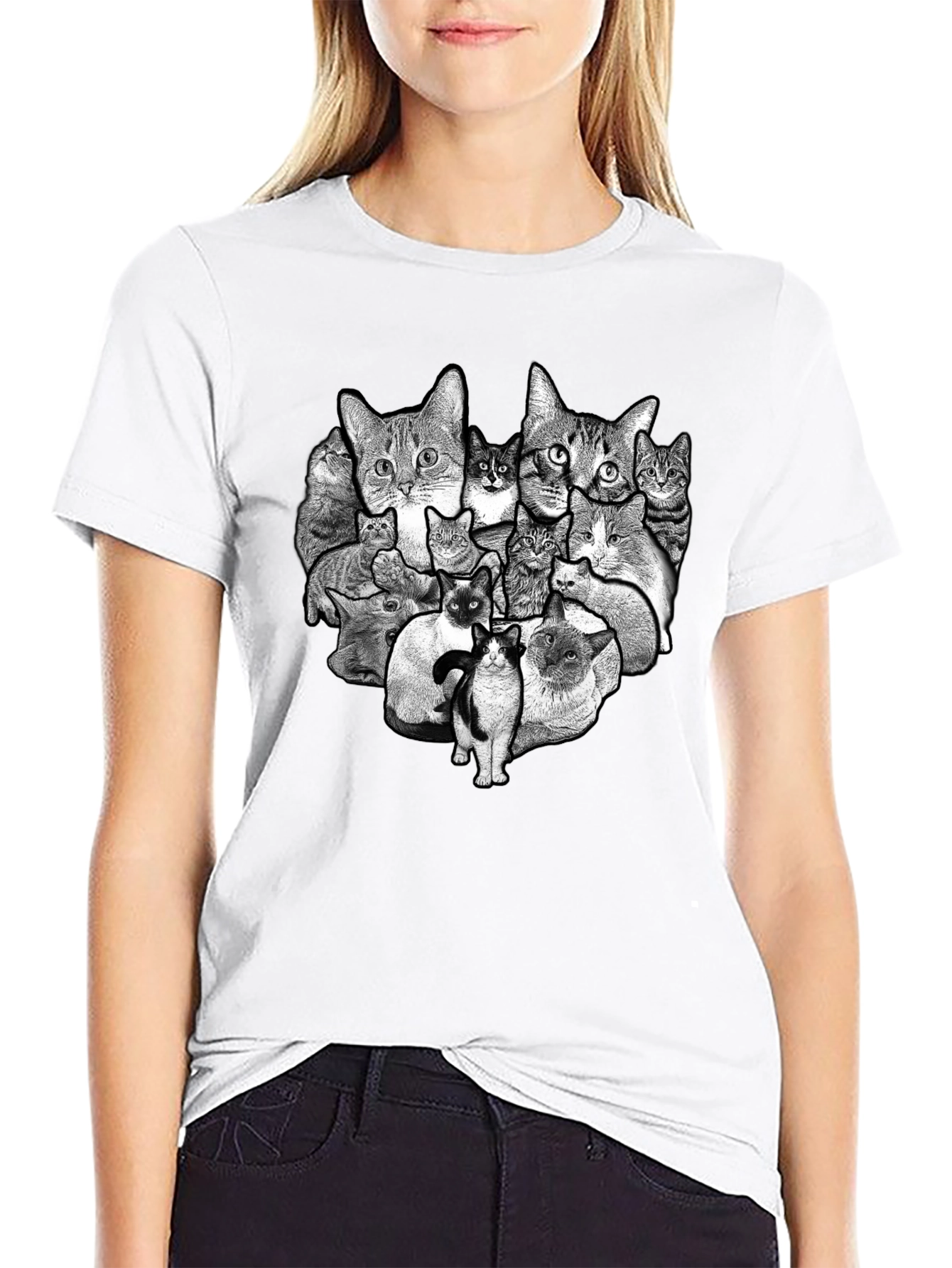 Cat Collage Graphic Black T-Shirt
