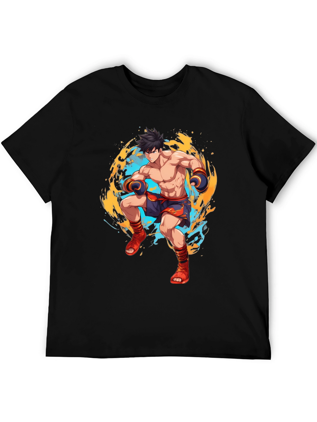 Martial Arts Anime Graphic Black T-Shirt