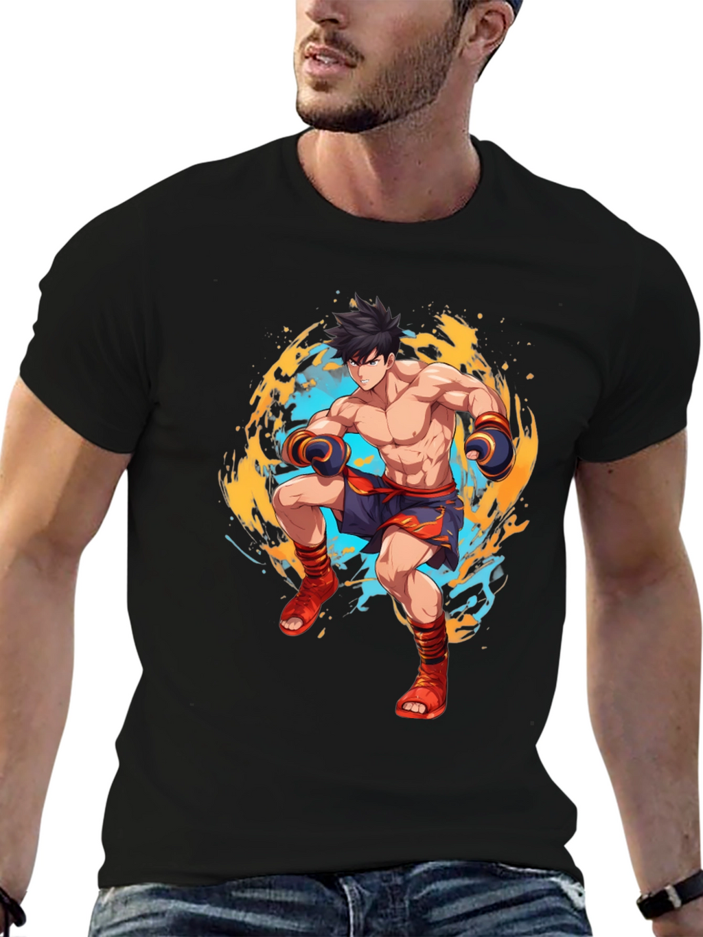 Martial Arts Anime Graphic Black T-Shirt