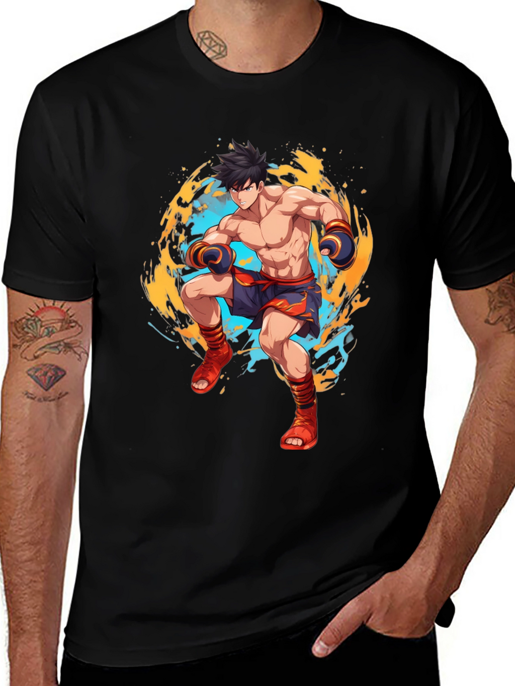 Martial Arts Anime Graphic Black T-Shirt