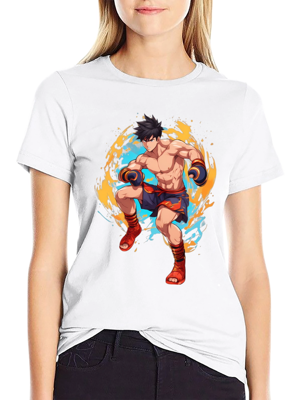 Martial Arts Anime Graphic Black T-Shirt