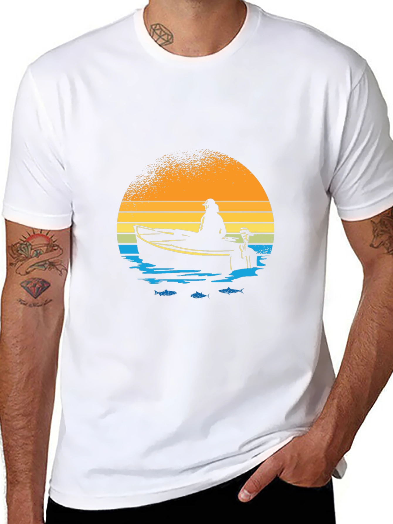 Fishing Boat Graphic T-Shirt - Retro Sunset Design