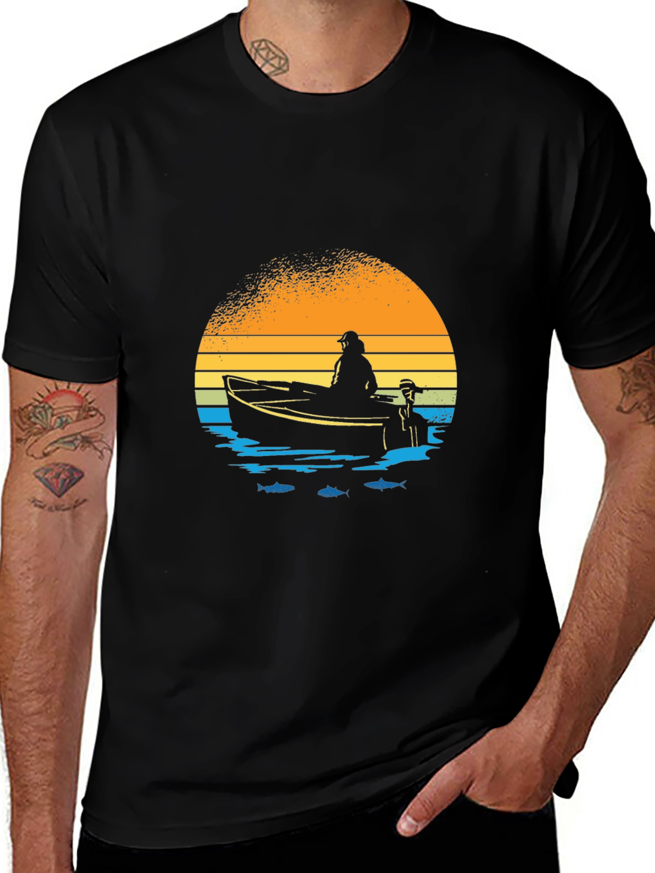 Fishing Boat Graphic T-Shirt - Retro Sunset Design