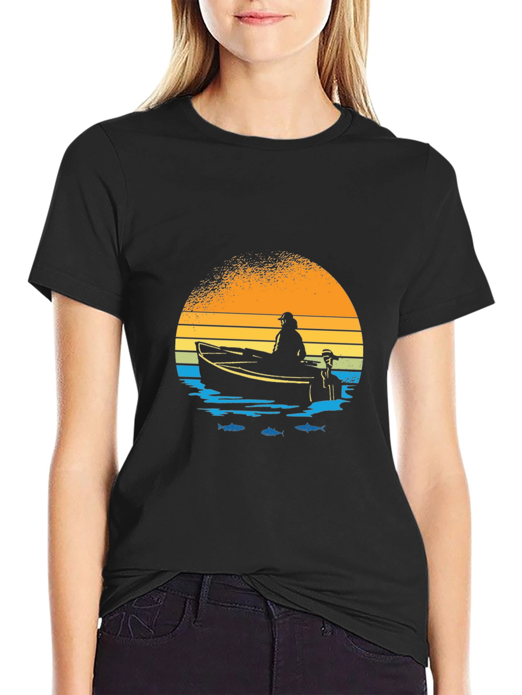 Fishing Boat Graphic T-Shirt - Retro Sunset Design