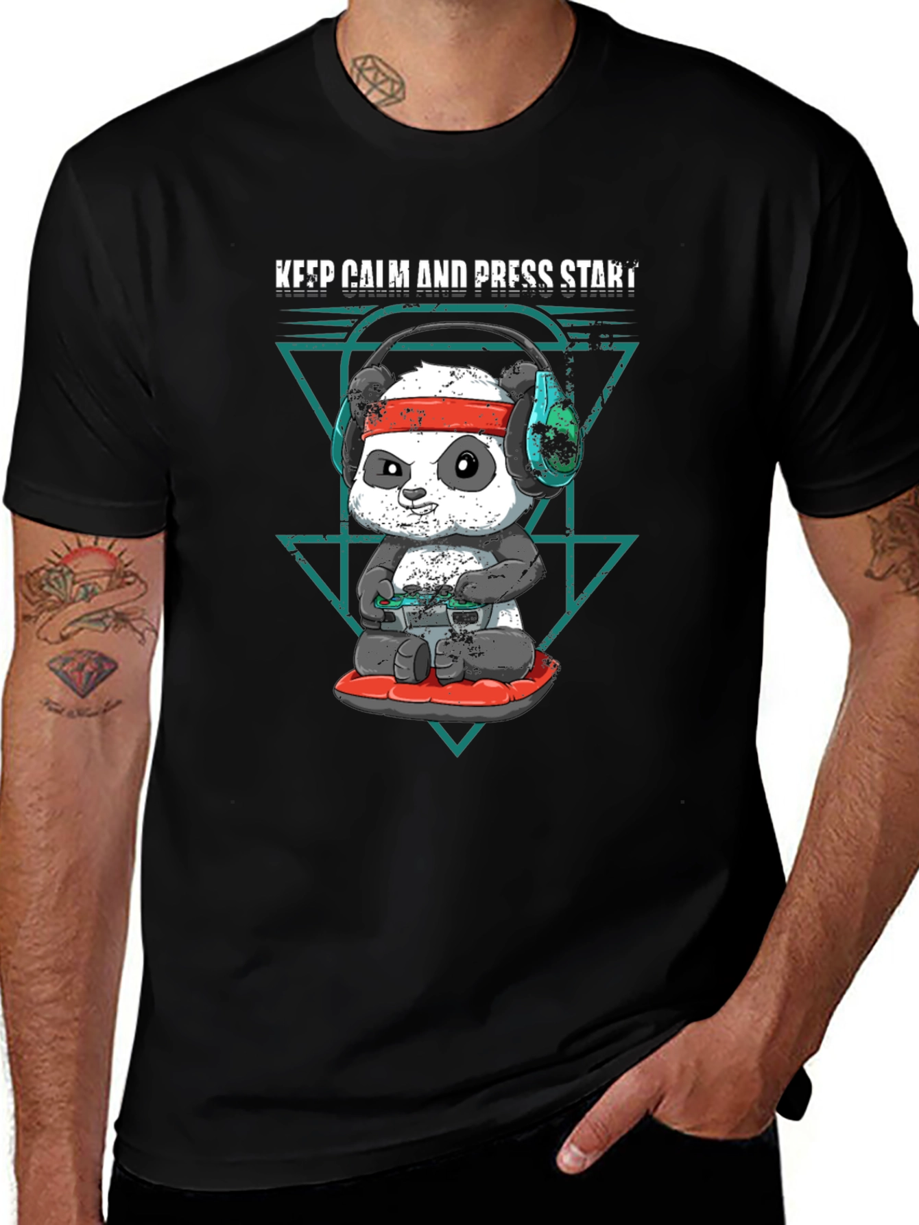 Keep Calm Panda Gamer Black T-Shirt