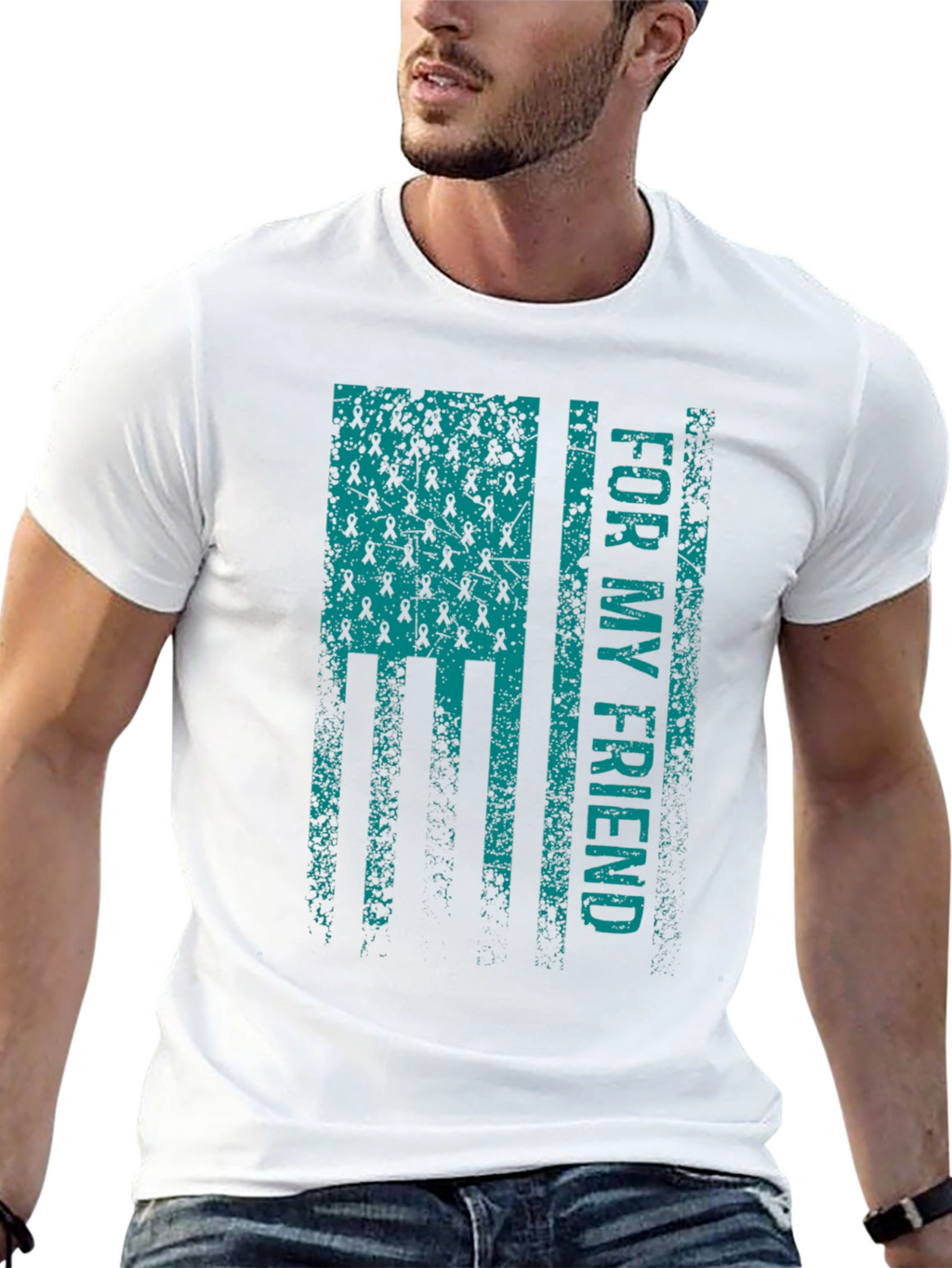 For My Friend Awareness Ribbon Flag Graphic T-Shirt