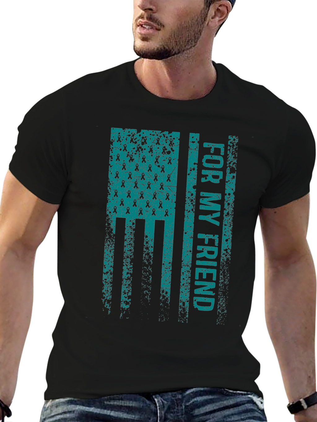 For My Friend Awareness Ribbon Flag Graphic T-Shirt