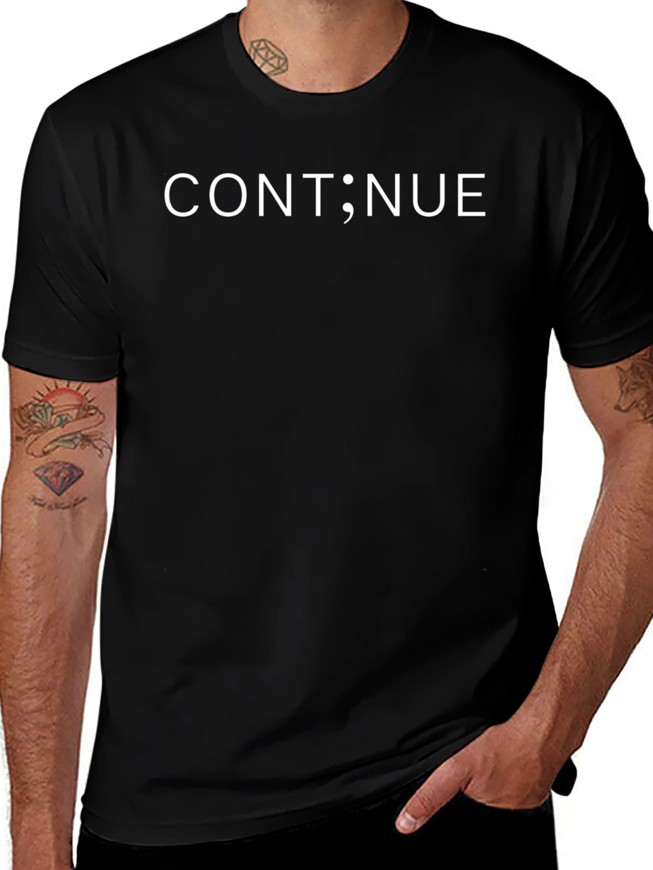 Continue Semicolon Programmer Humor Black T-Shirt