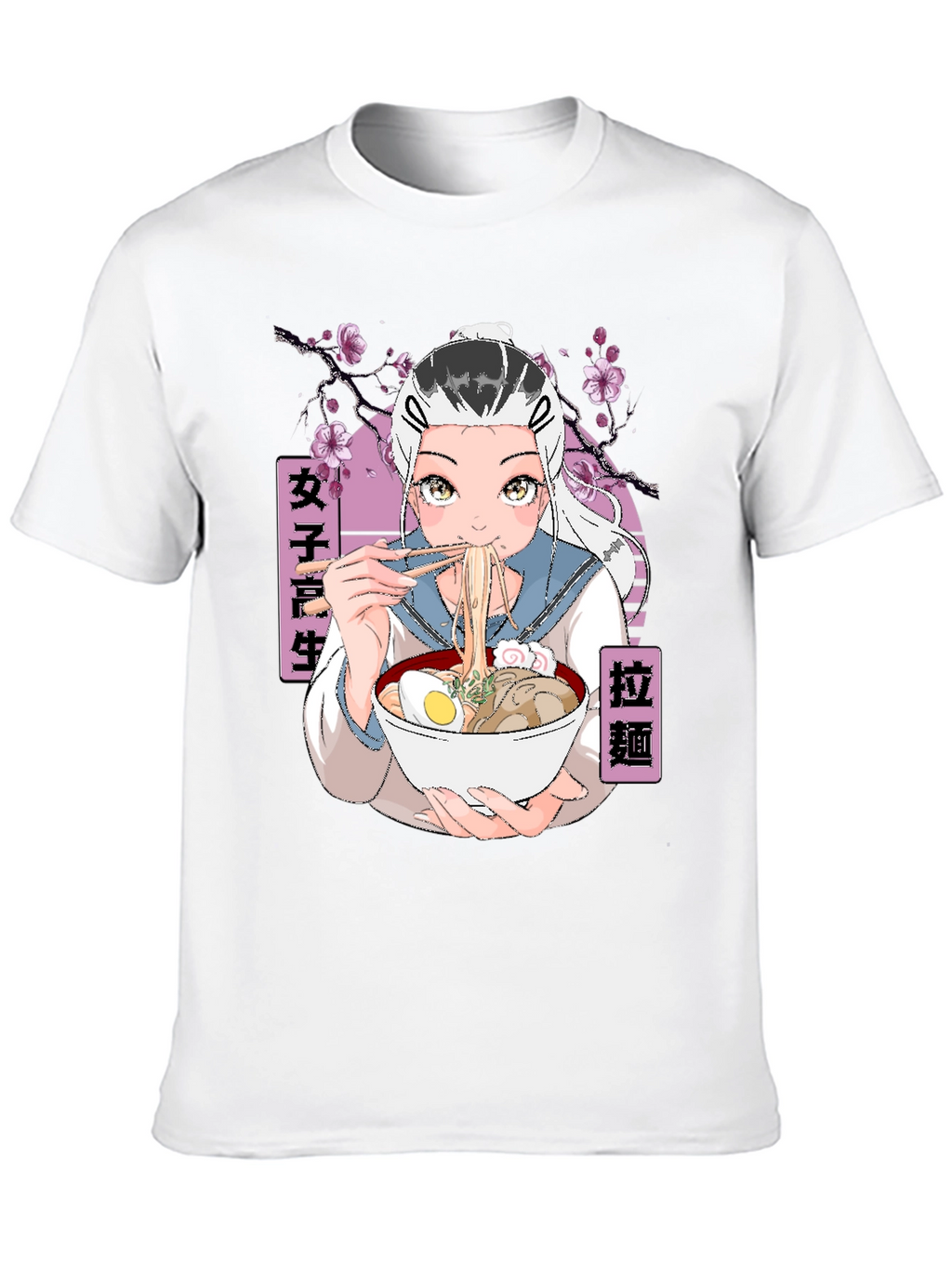 Anime Ramen Girl Graphic Black T-Shirt