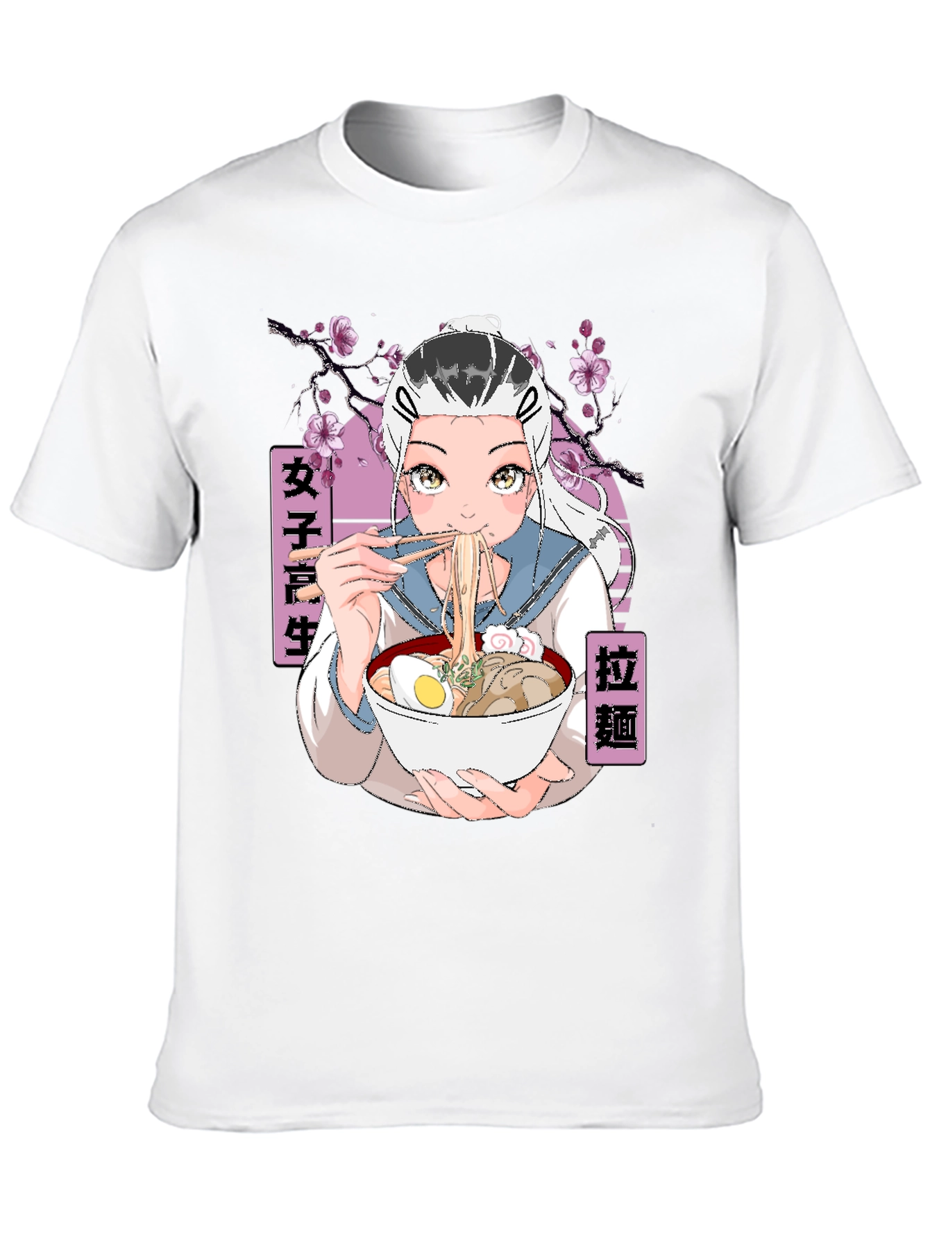 Anime Ramen Girl Graphic Black T-Shirt