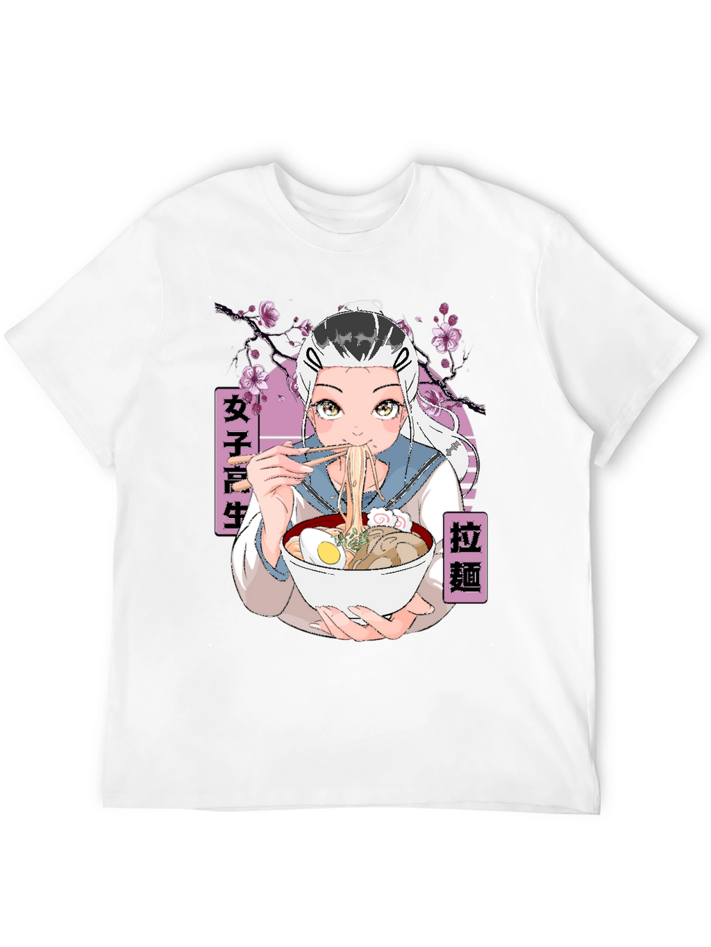 Anime Ramen Girl Graphic Black T-Shirt