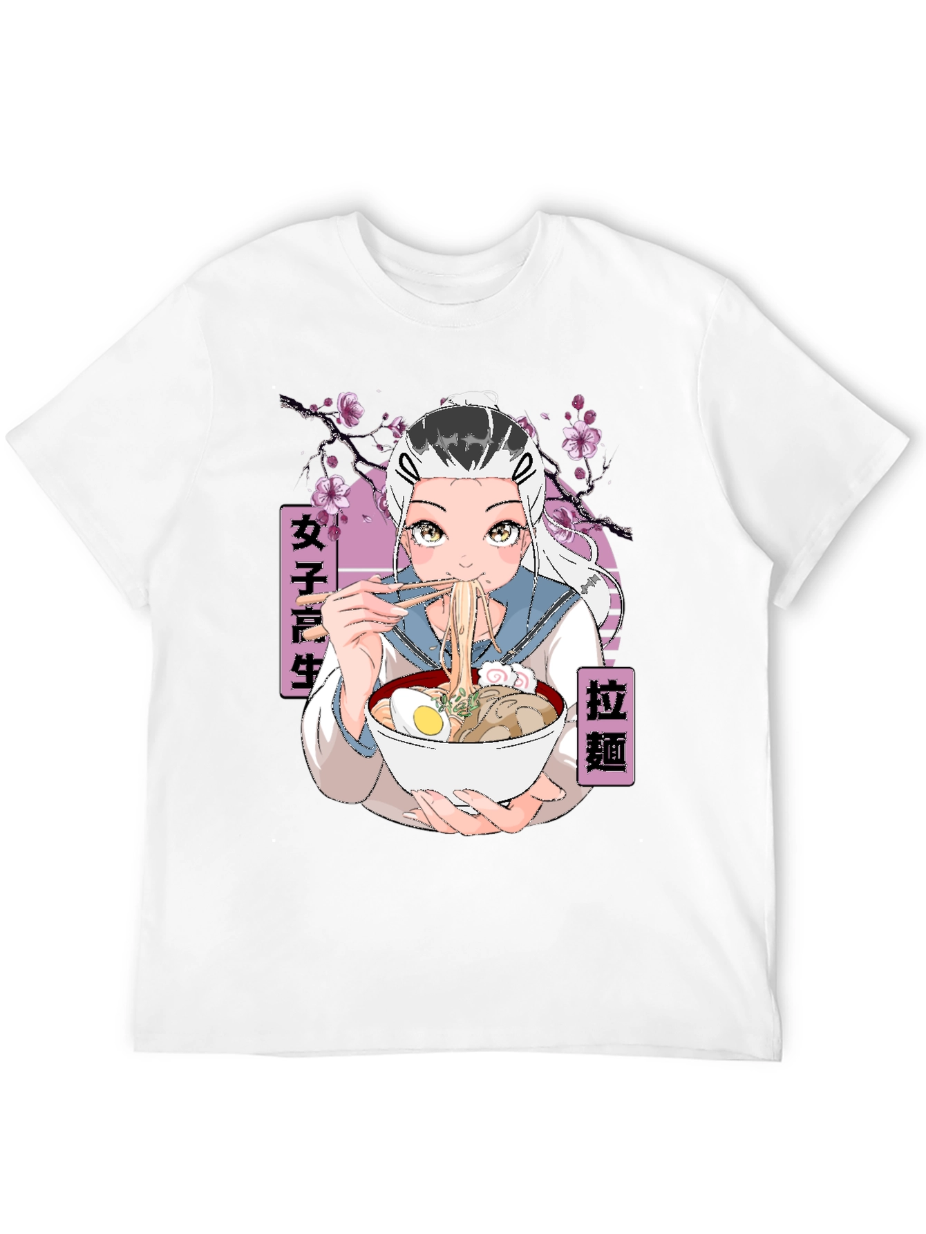 Anime Ramen Girl Graphic Black T-Shirt