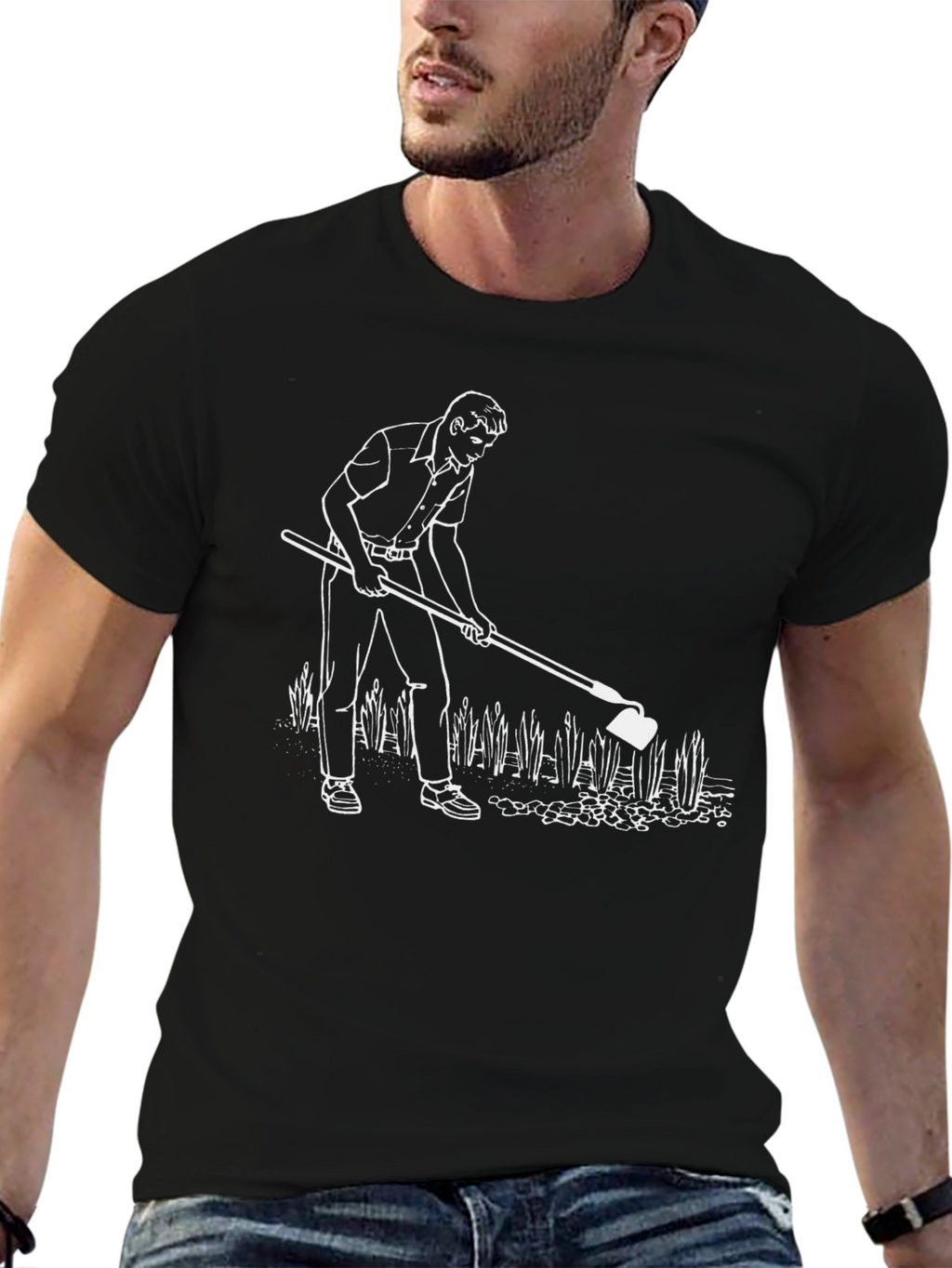 Mens Black T-Shirt with Gardening Graphic