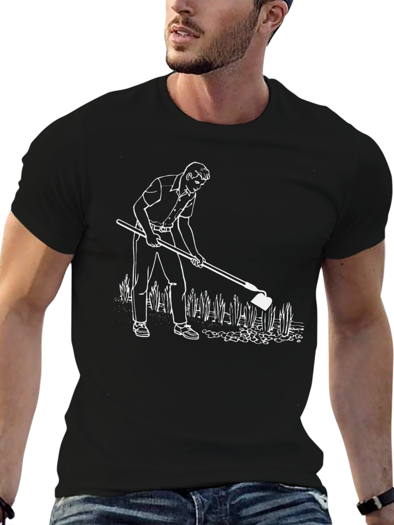 Mens Black T-Shirt with Gardening Graphic