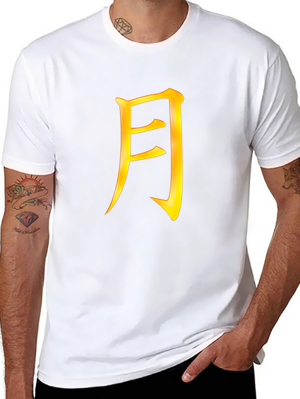 Mens Black T-Shirt with Gold Japanese Character