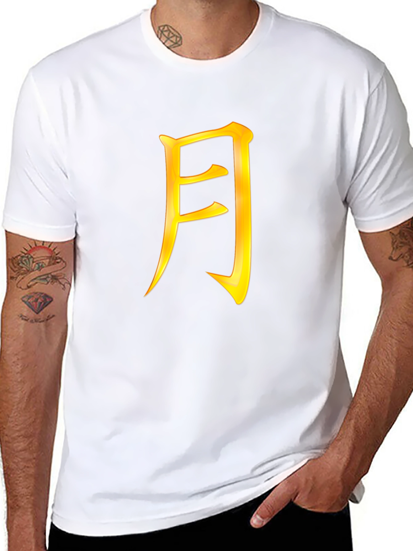 Mens Black T-Shirt with Gold Japanese Character