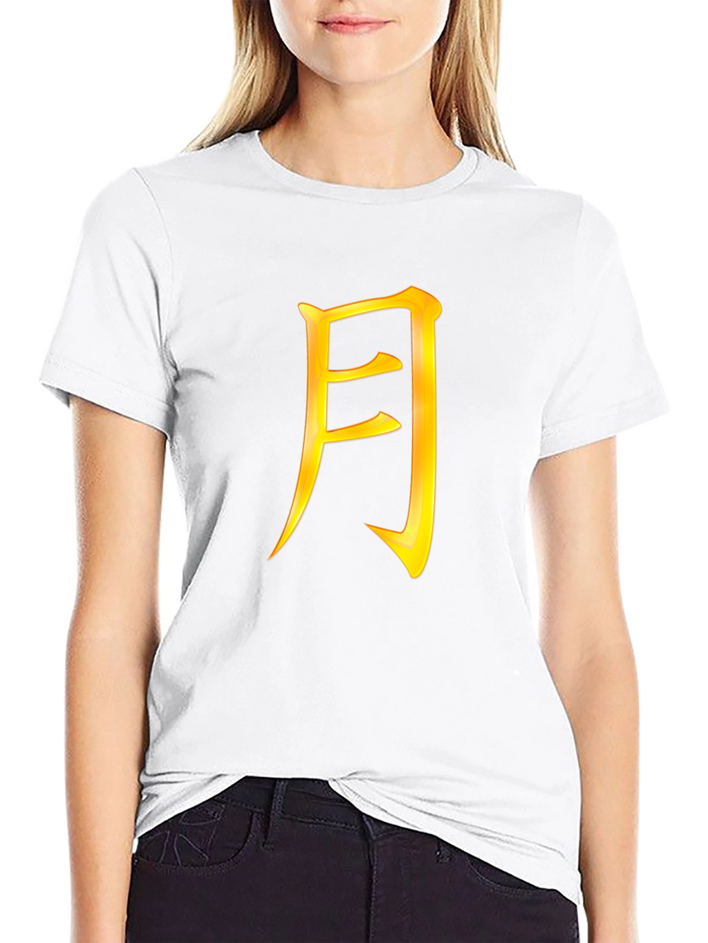 Mens Black T-Shirt with Gold Japanese Character