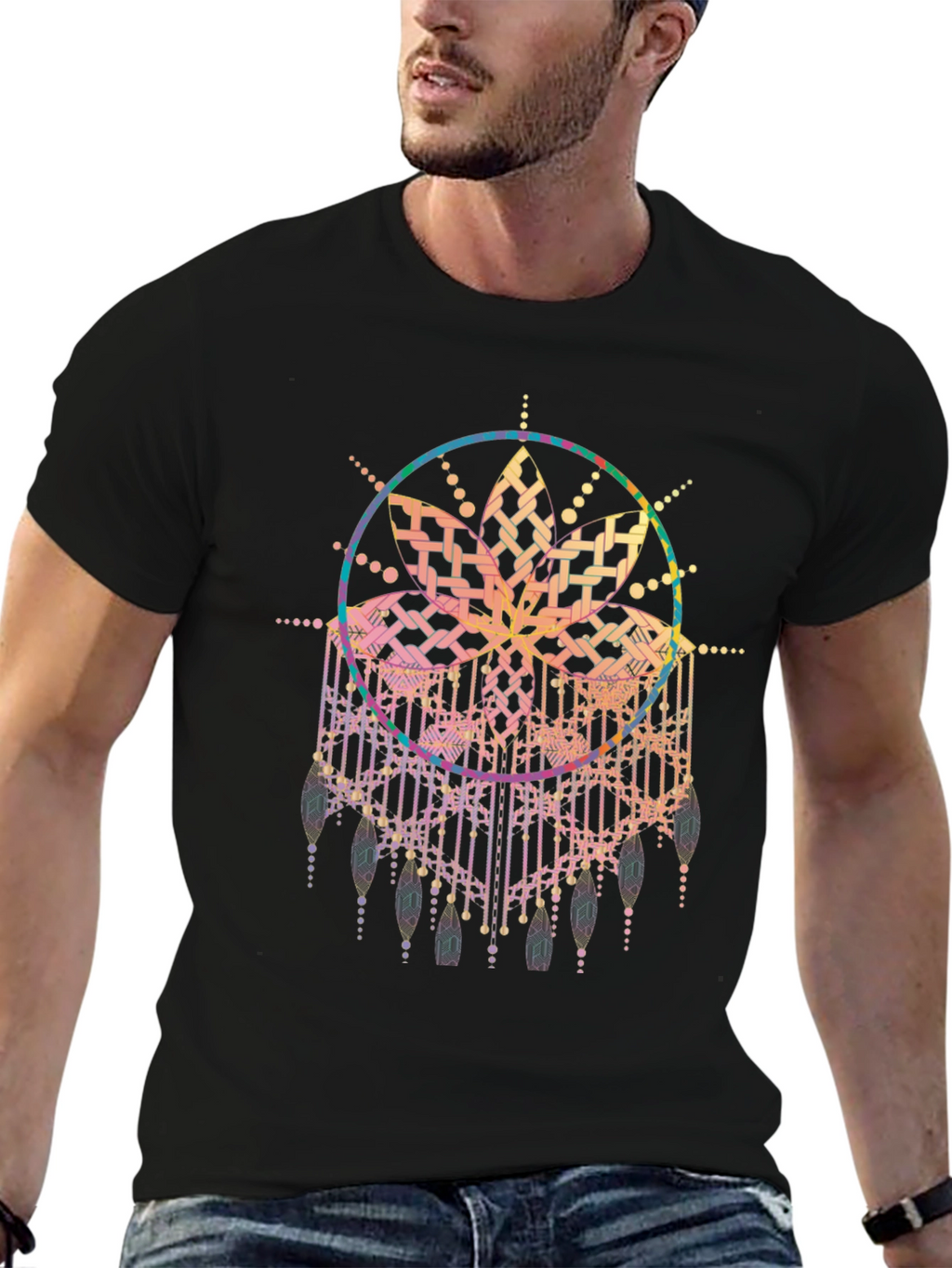 Boho Mandala Graphic Tee - Black Cotton Comfort