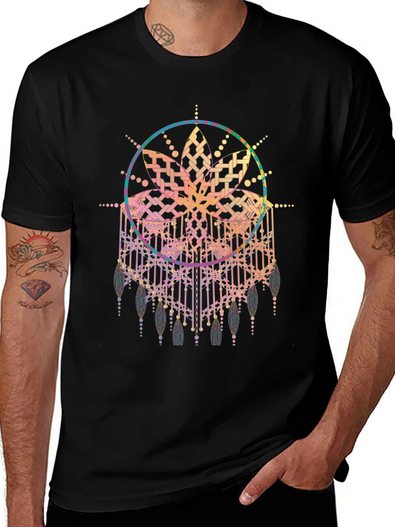 Boho Mandala Graphic Tee - Black Cotton Comfort