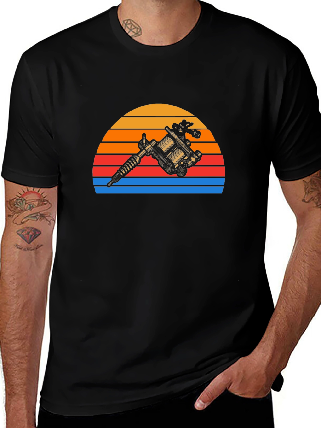 Tattoo Gun Sunset Graphic Tee - Vintage Style