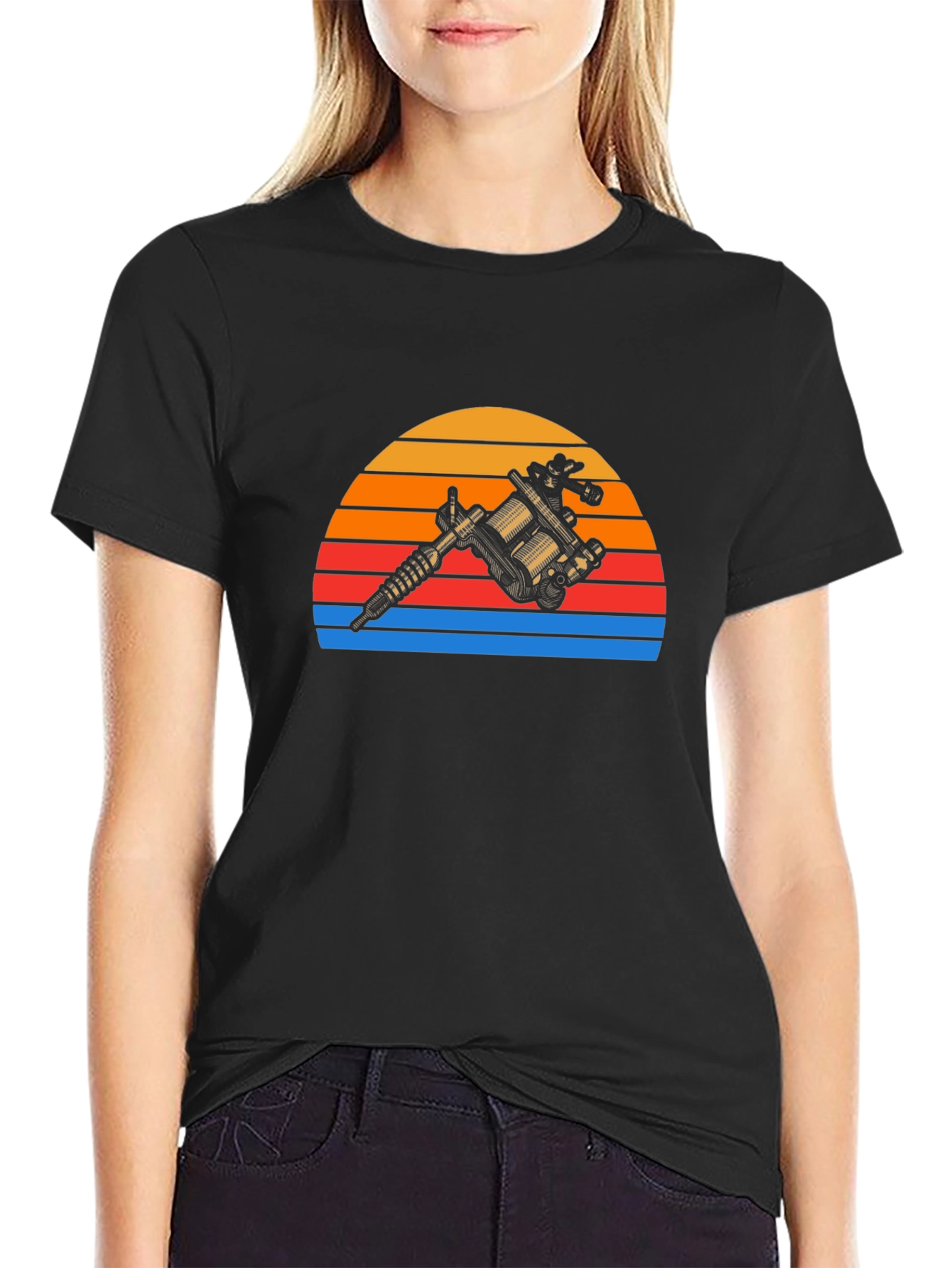 Tattoo Gun Sunset Graphic Tee - Vintage Style