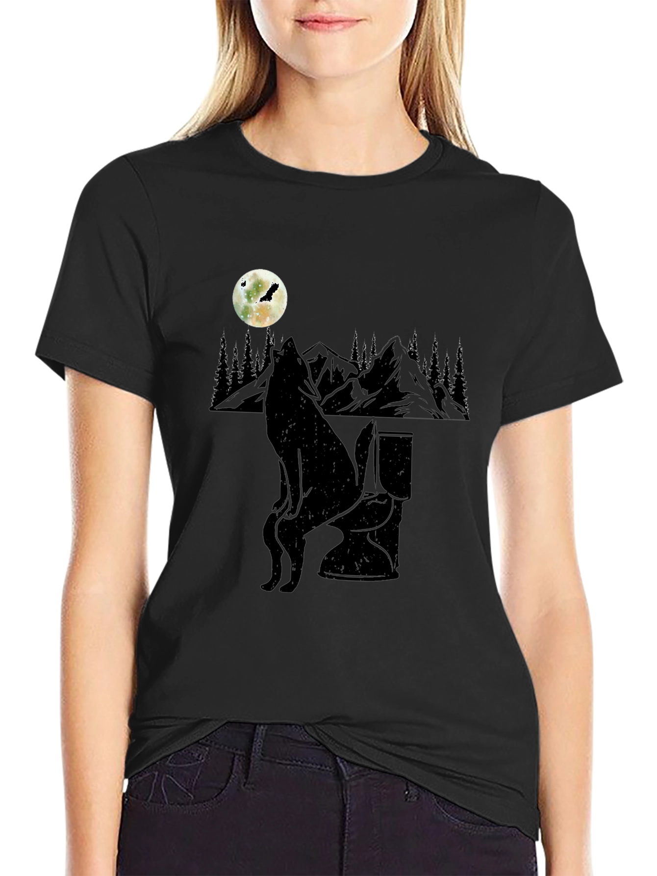 Wolf on Toilet T-Shirt - Moonlit Humor
