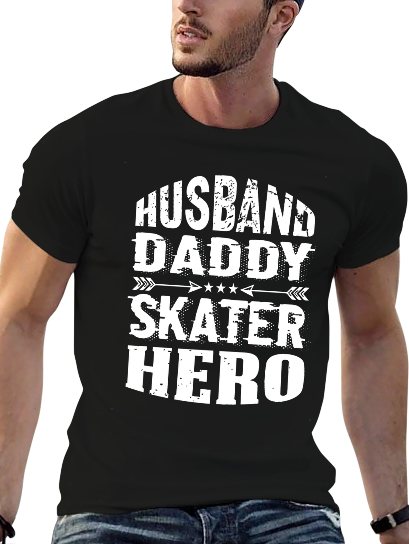 Husband Daddy Skater Hero Graphic Tee - Black