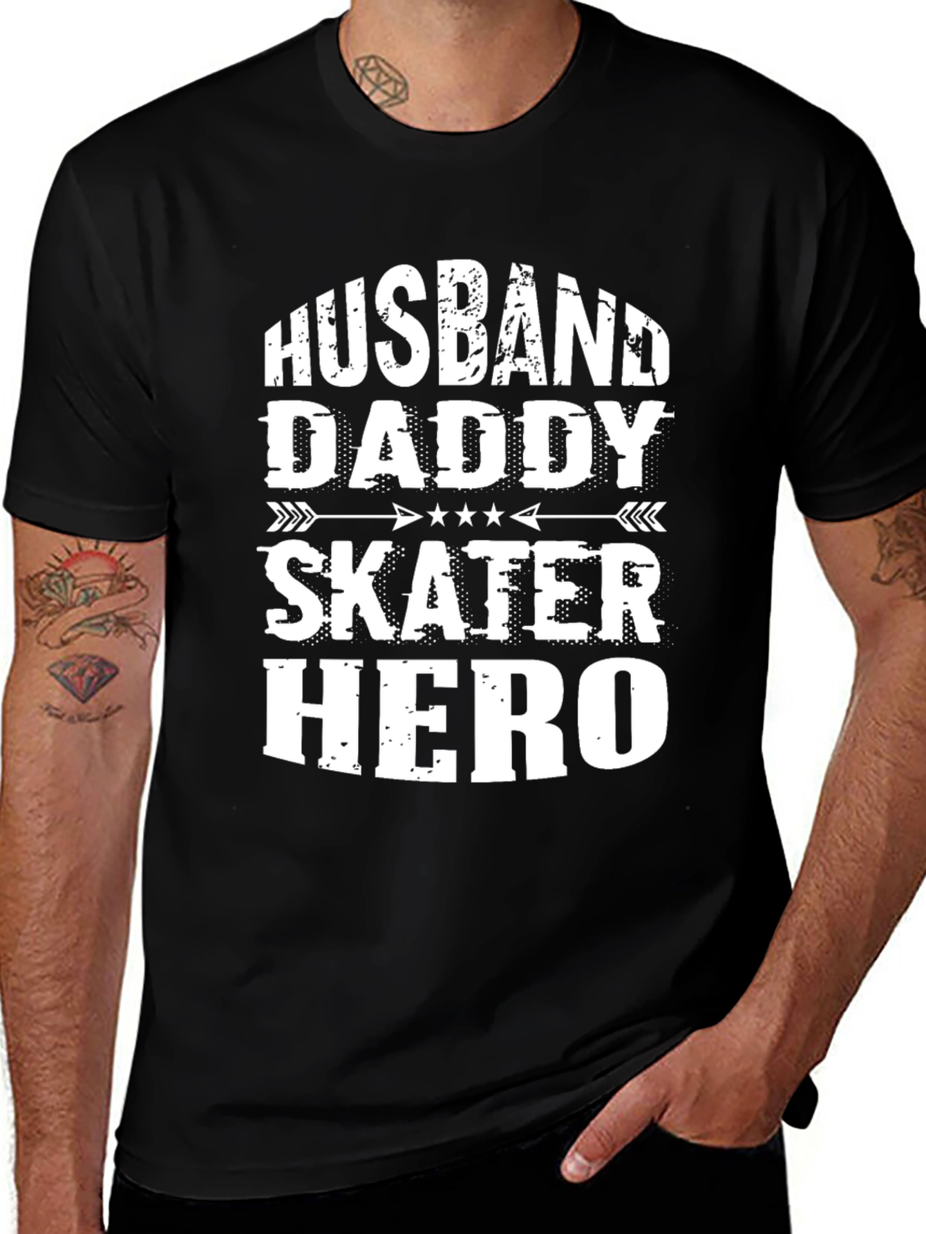 Husband Daddy Skater Hero Graphic Tee - Black
