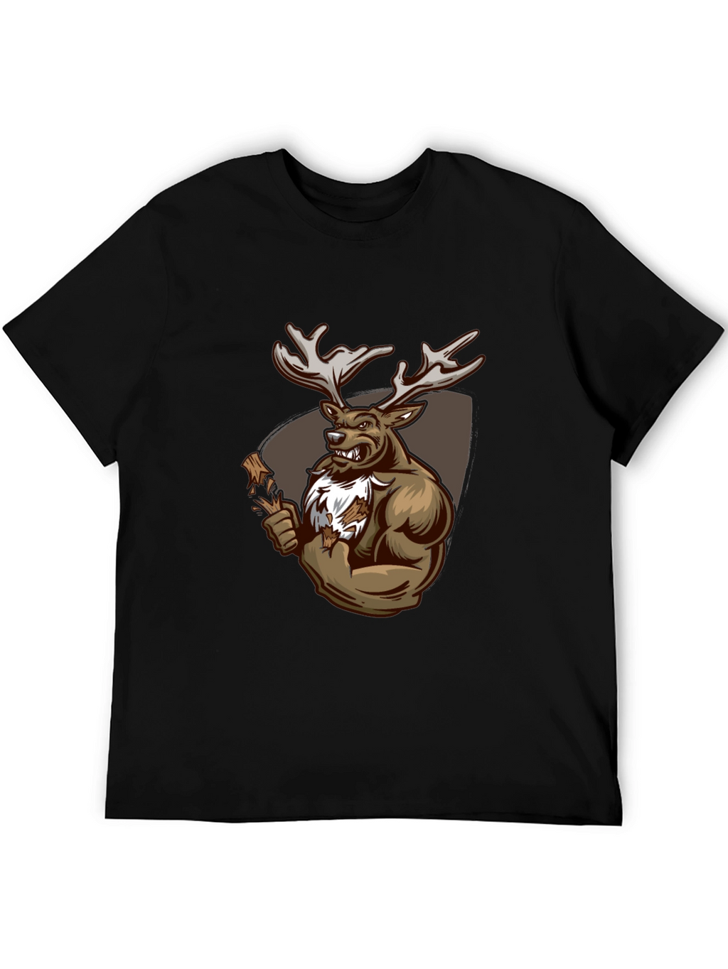 Black Graphic Tee: Muscular Deer