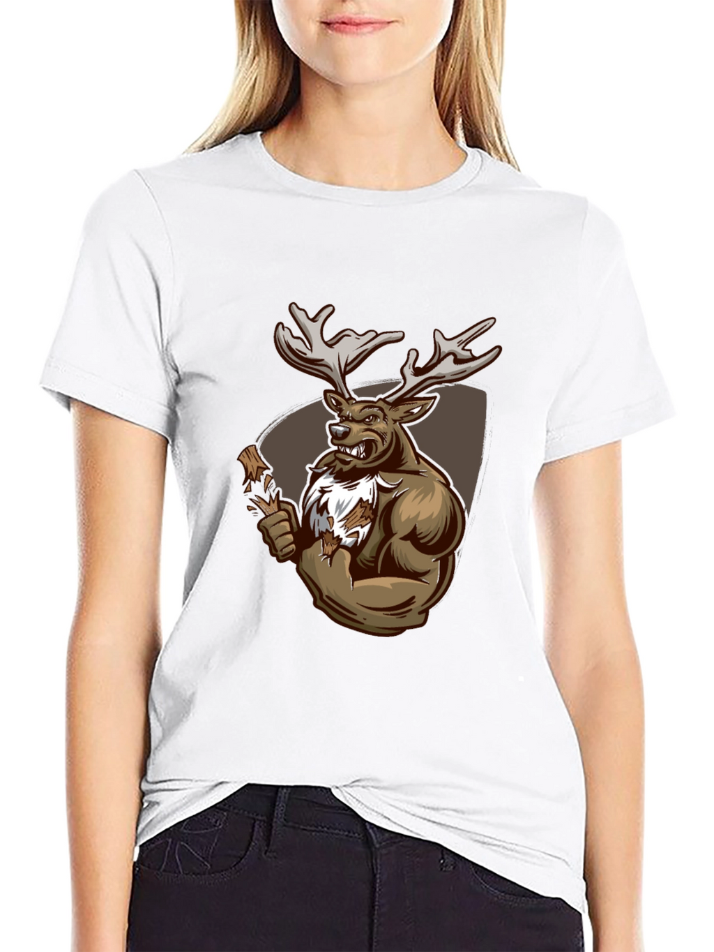Black Graphic Tee: Muscular Deer