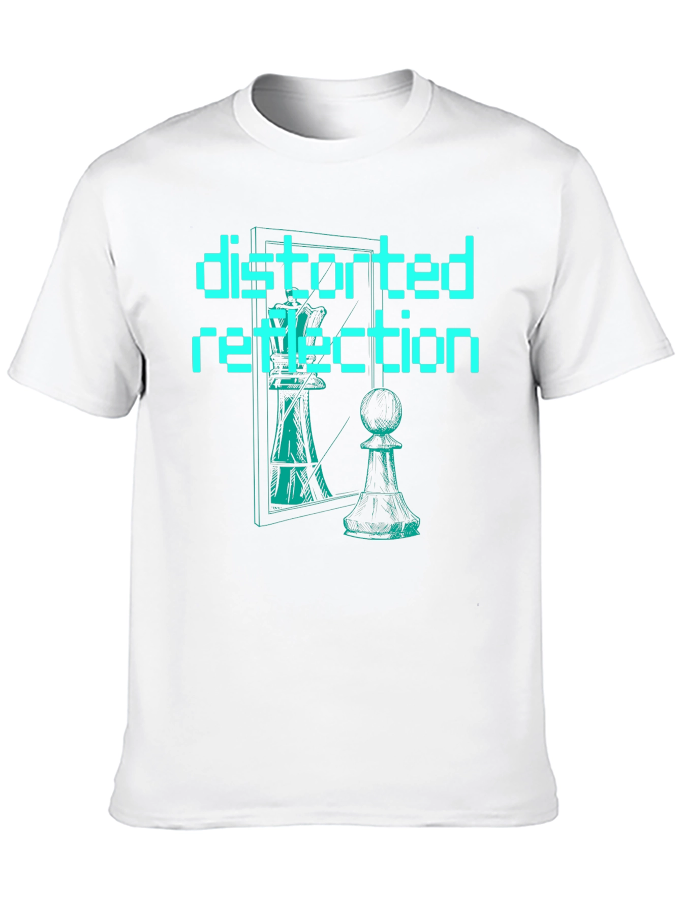 Distorted Reflection Graphic Tee - Chess Piece Illusion