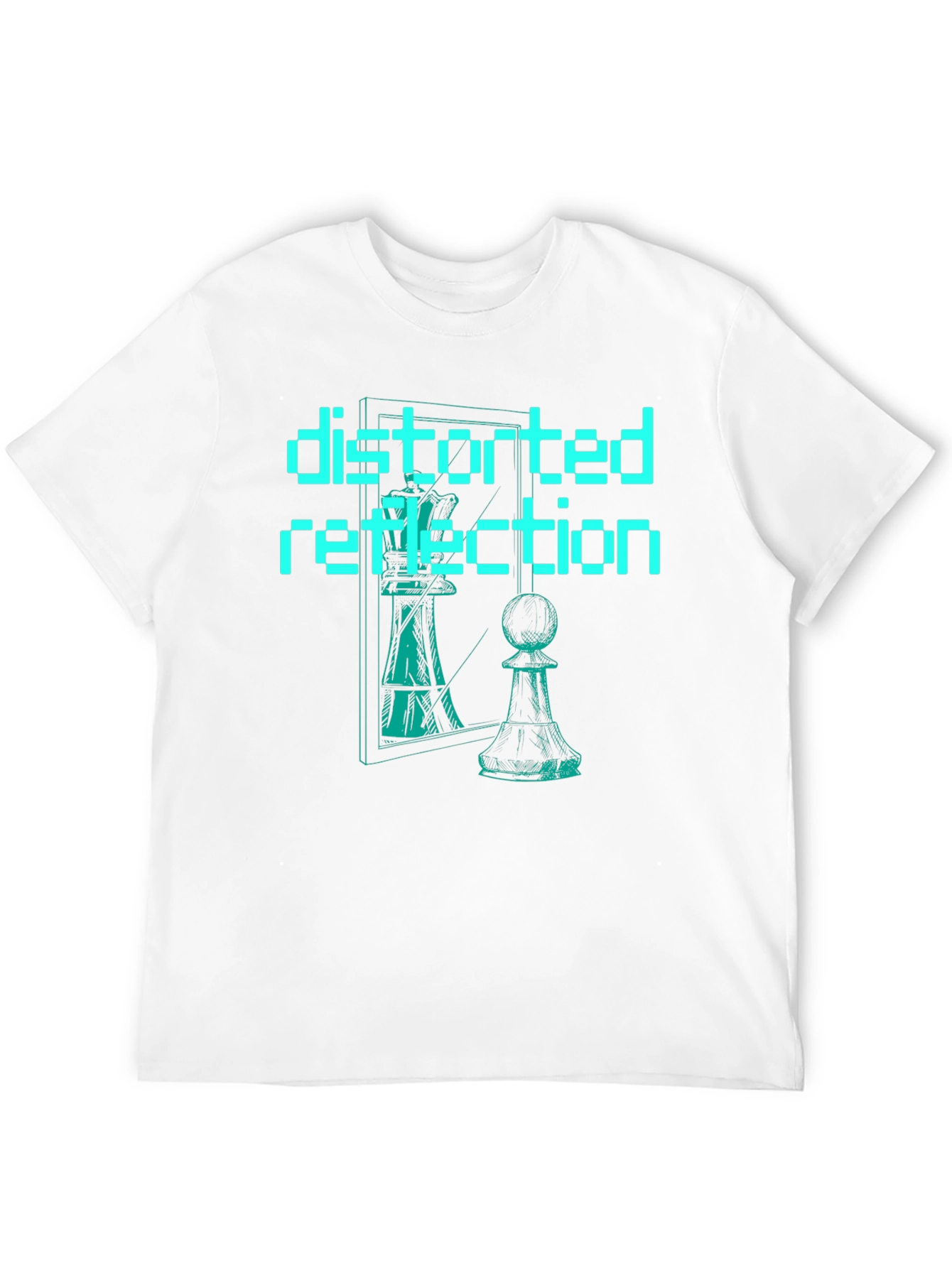 Distorted Reflection Graphic Tee - Chess Piece Illusion