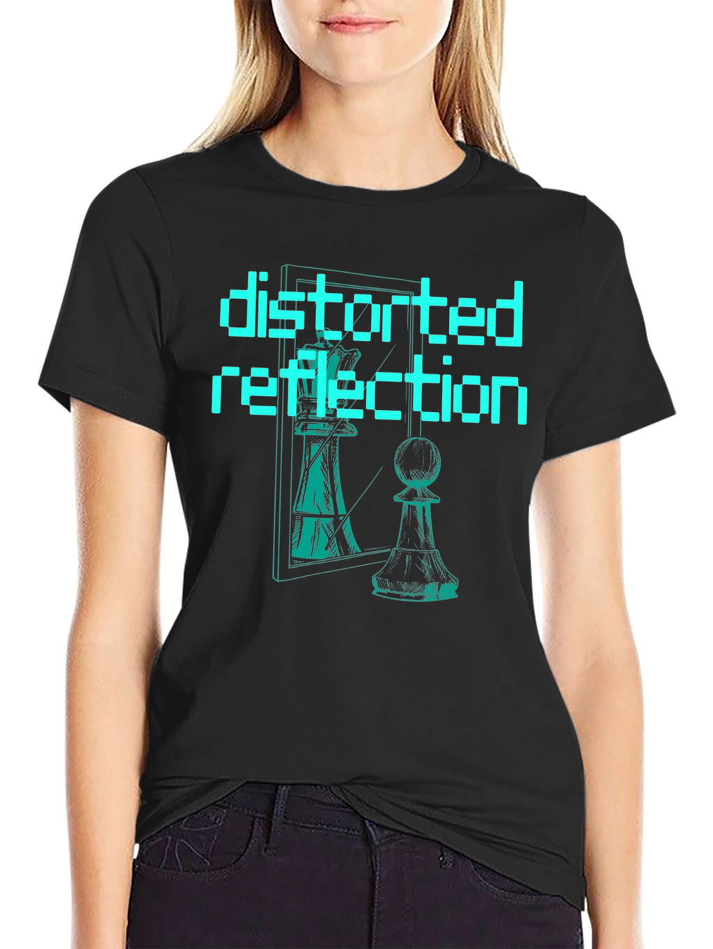 Distorted Reflection Graphic Tee - Chess Piece Illusion