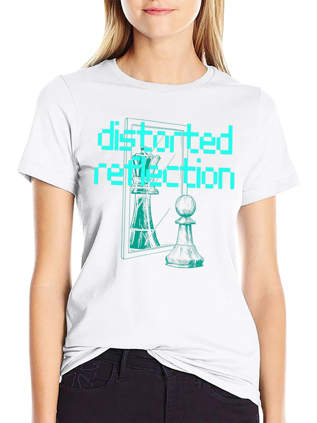 Distorted Reflection Graphic Tee - Chess Piece Illusion