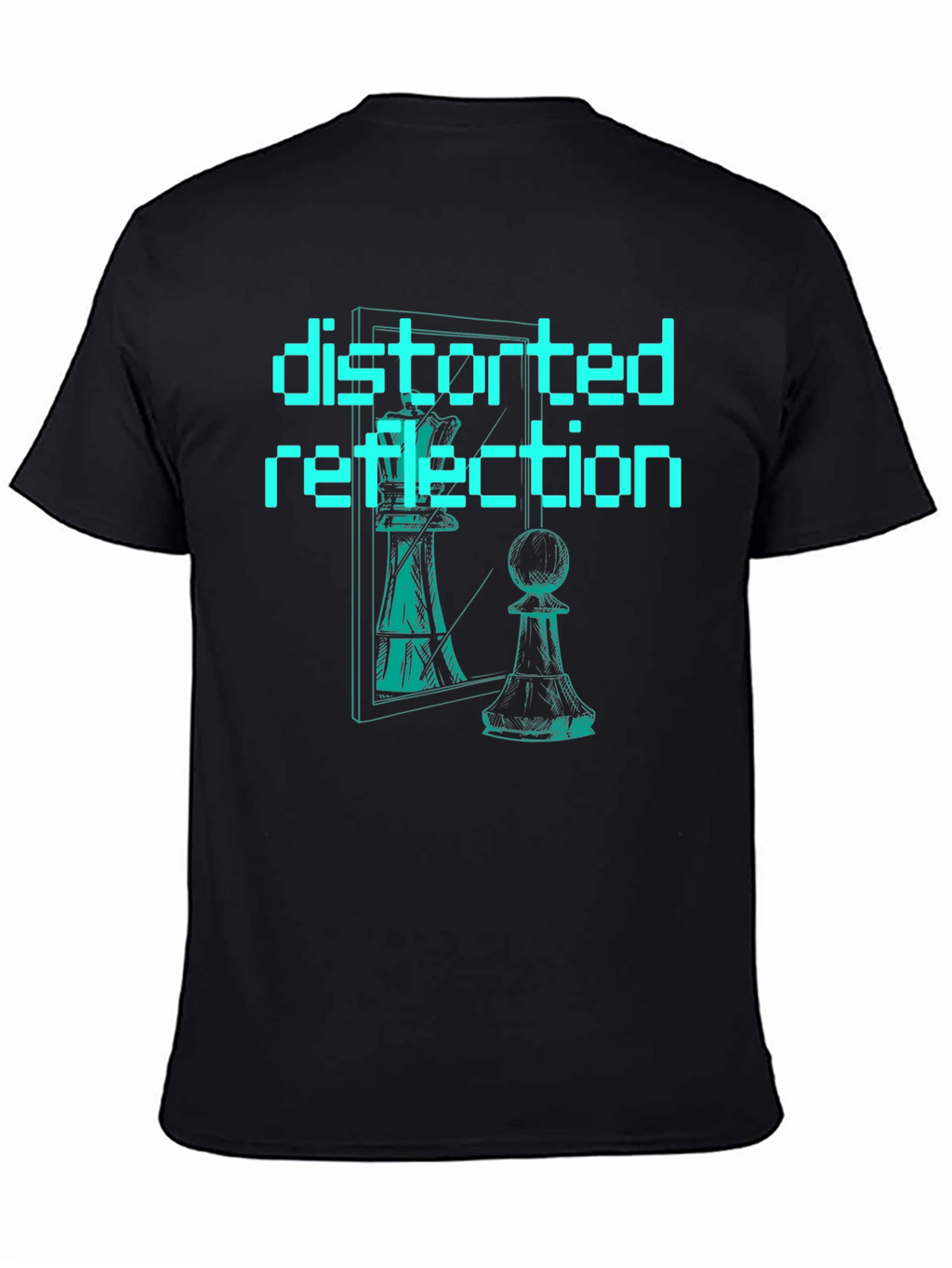 Distorted Reflection Graphic Tee - Chess Piece Illusion