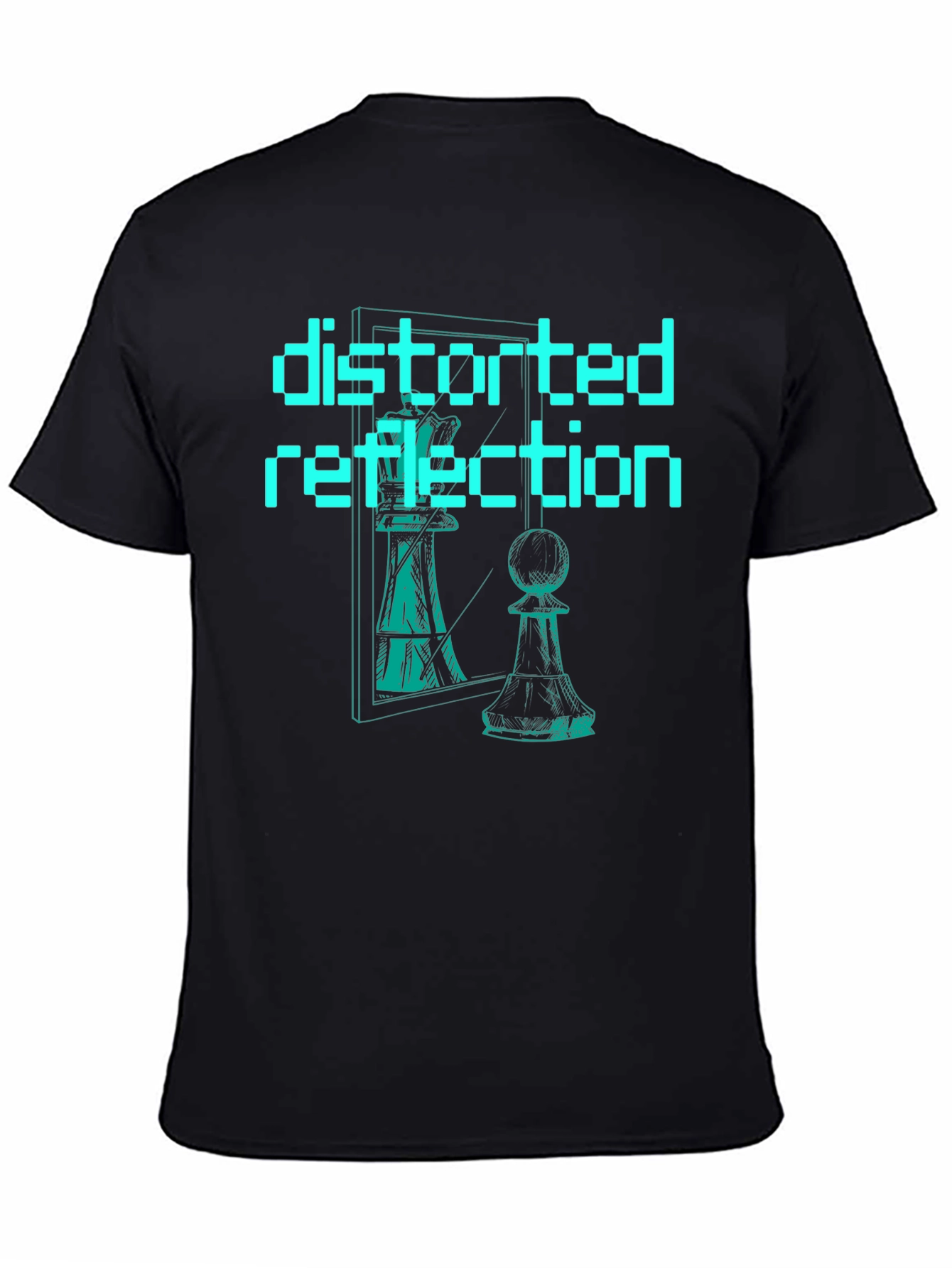 Distorted Reflection Graphic Tee - Chess Piece Illusion