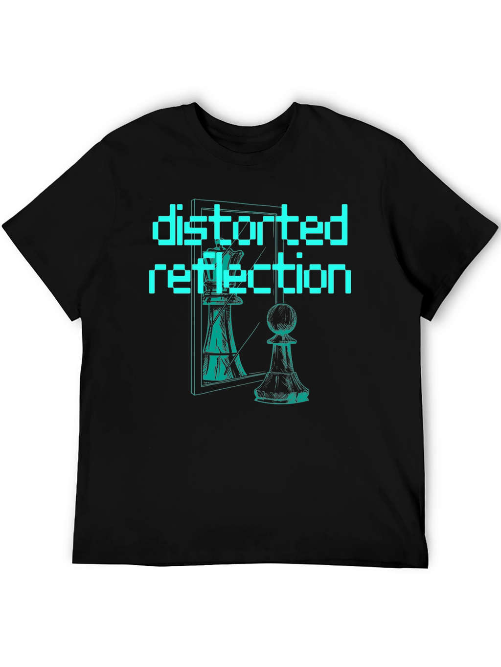 Distorted Reflection Graphic Tee - Chess Piece Illusion