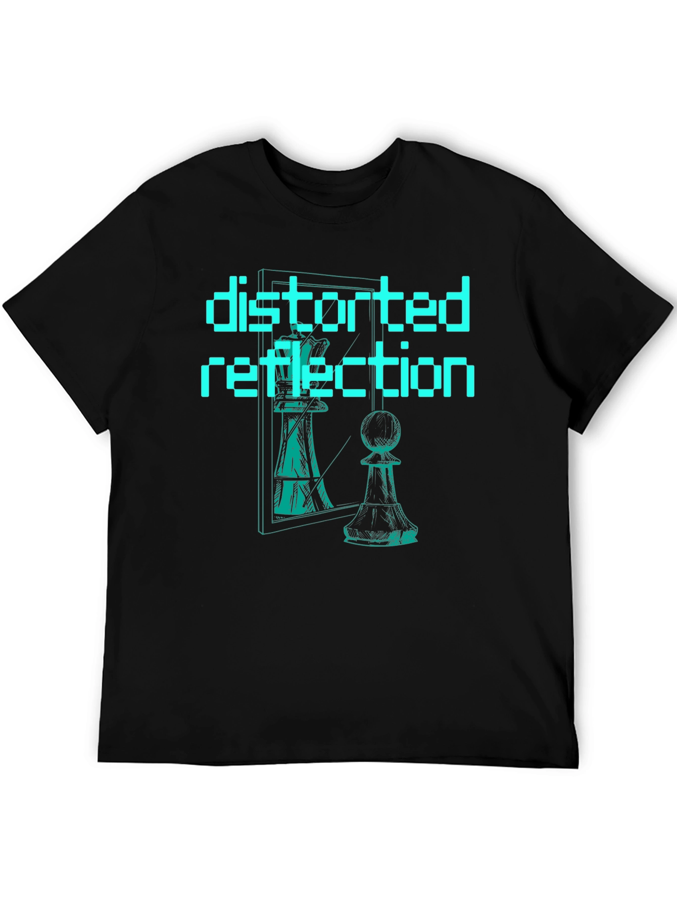 Distorted Reflection Graphic Tee - Chess Piece Illusion