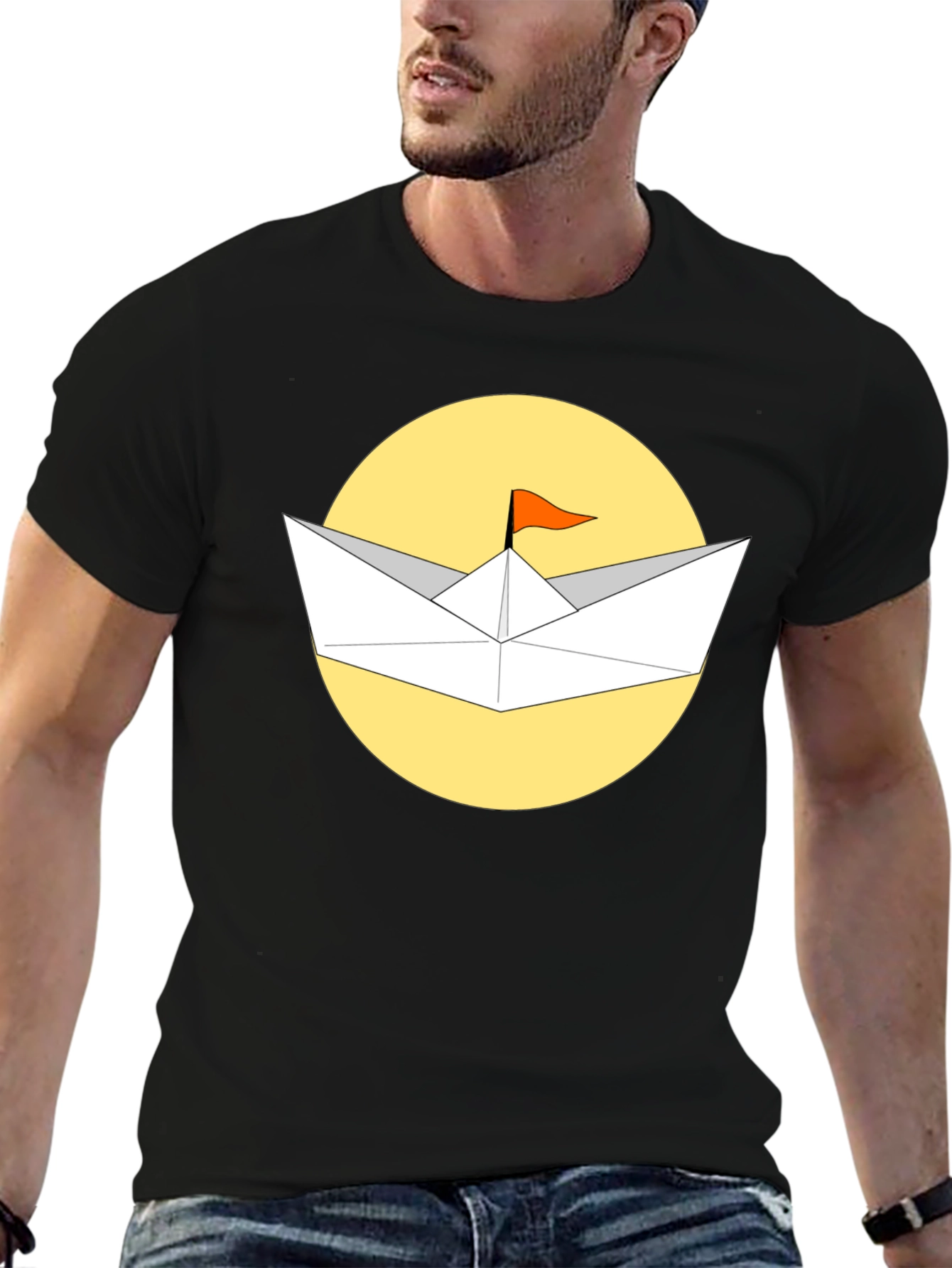 Paper Boat T-Shirt - Black Cotton Graphic Tee