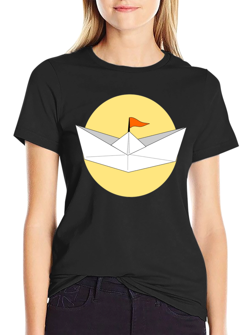 Paper Boat T-Shirt - Black Cotton Graphic Tee