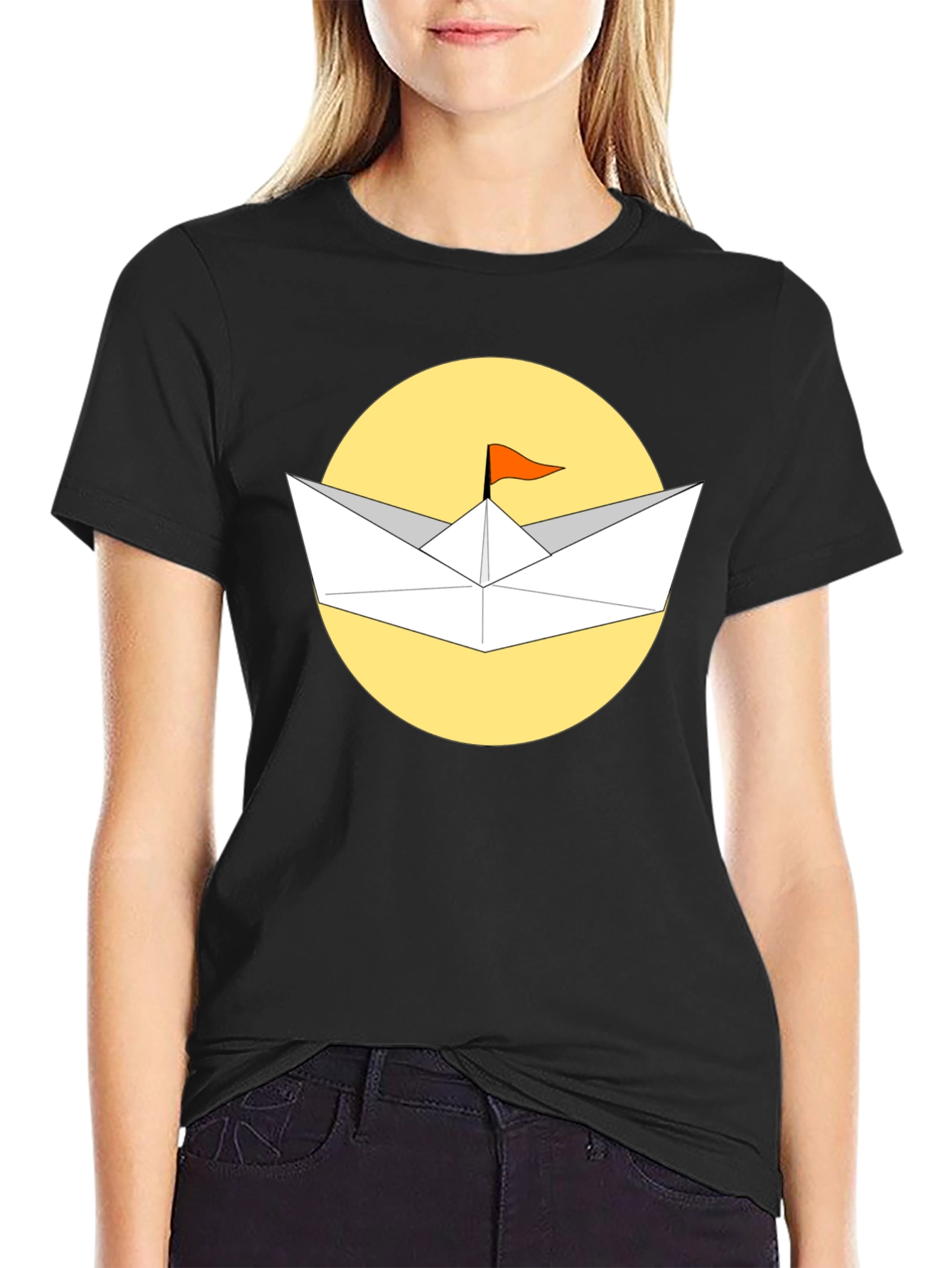 Paper Boat T-Shirt - Black Cotton Graphic Tee