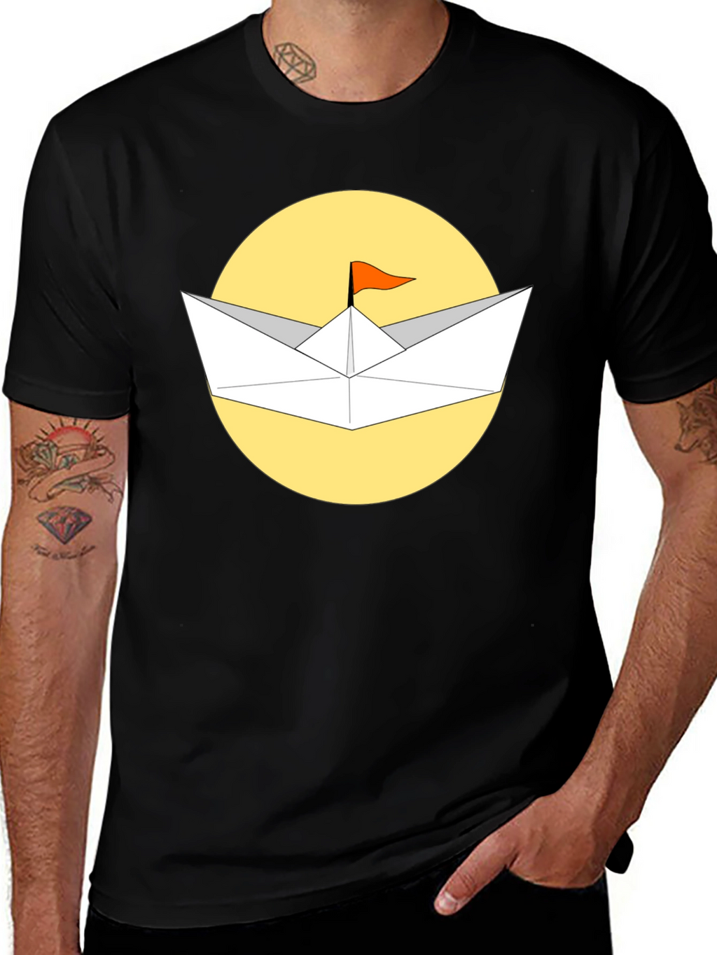 Paper Boat T-Shirt - Black Cotton Graphic Tee