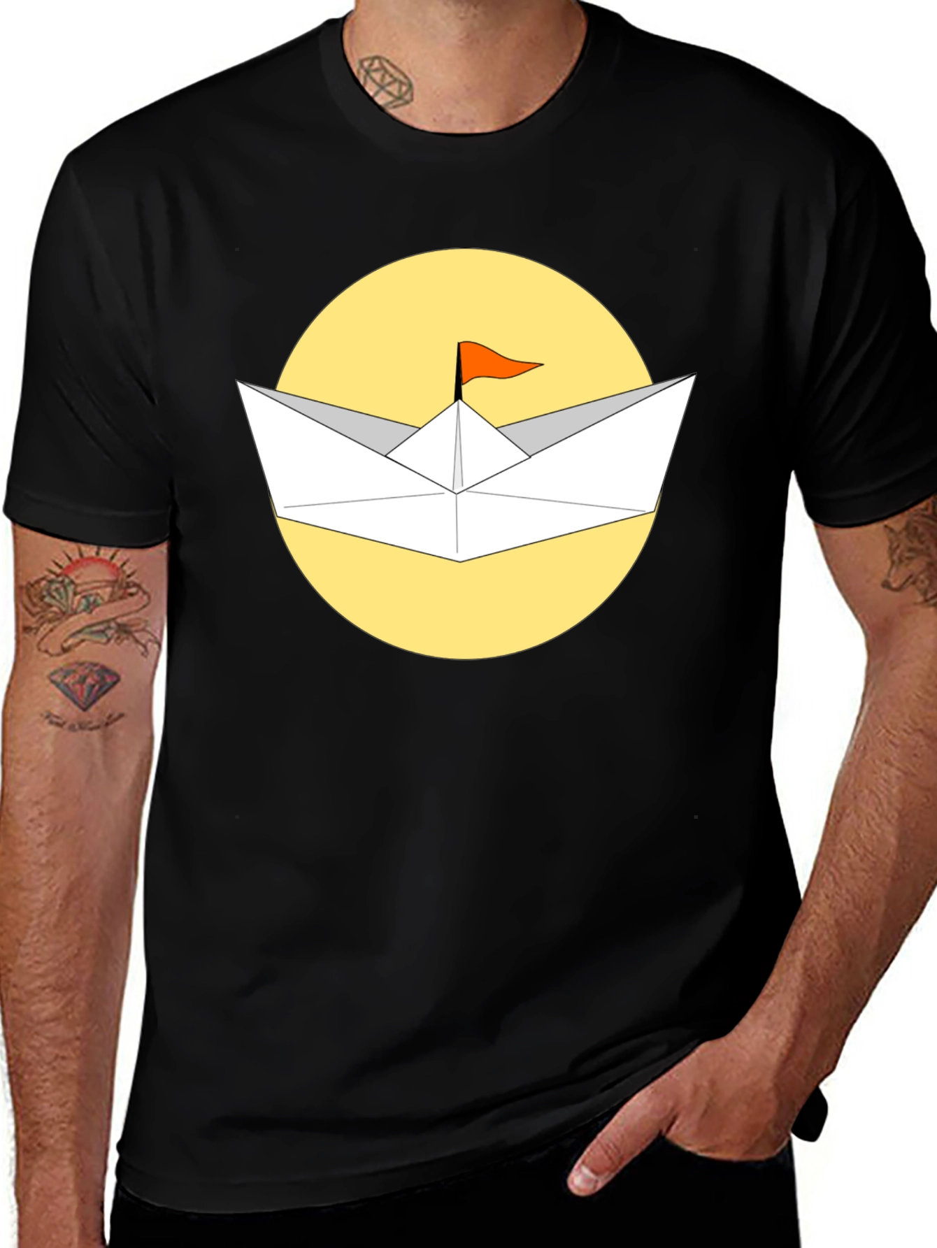 Paper Boat T-Shirt - Black Cotton Graphic Tee