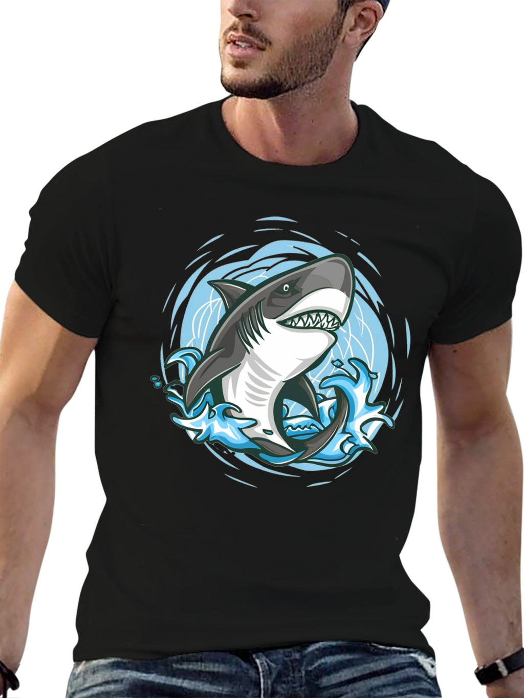 Shark Graphic T-Shirt - Black Cotton Tee