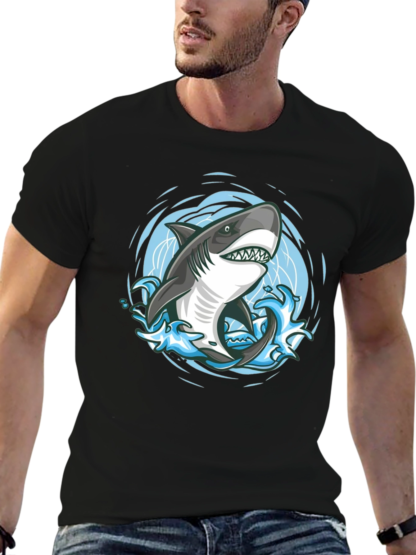 Shark Graphic T-Shirt - Black Cotton Tee