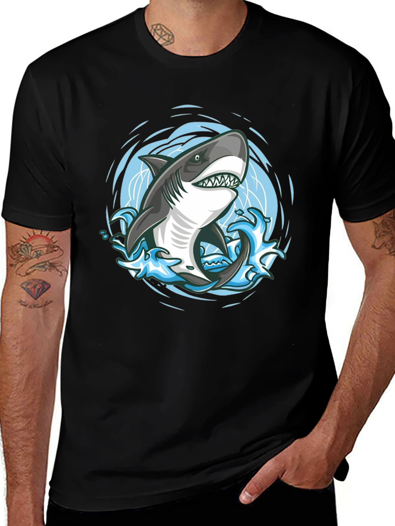 Shark Graphic T-Shirt - Black Cotton Tee