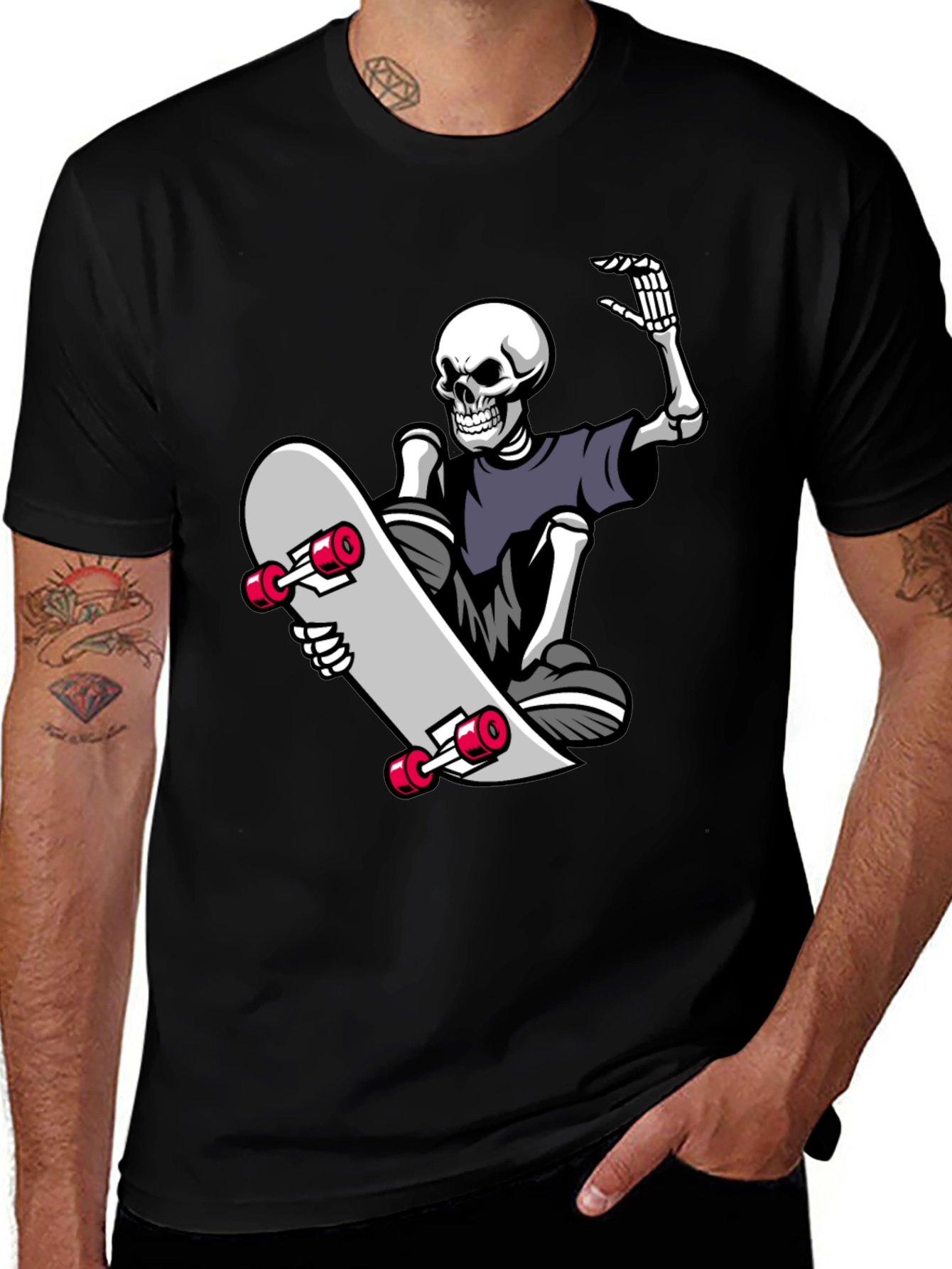 Skateboard Skeleton Graphic Tee - Black