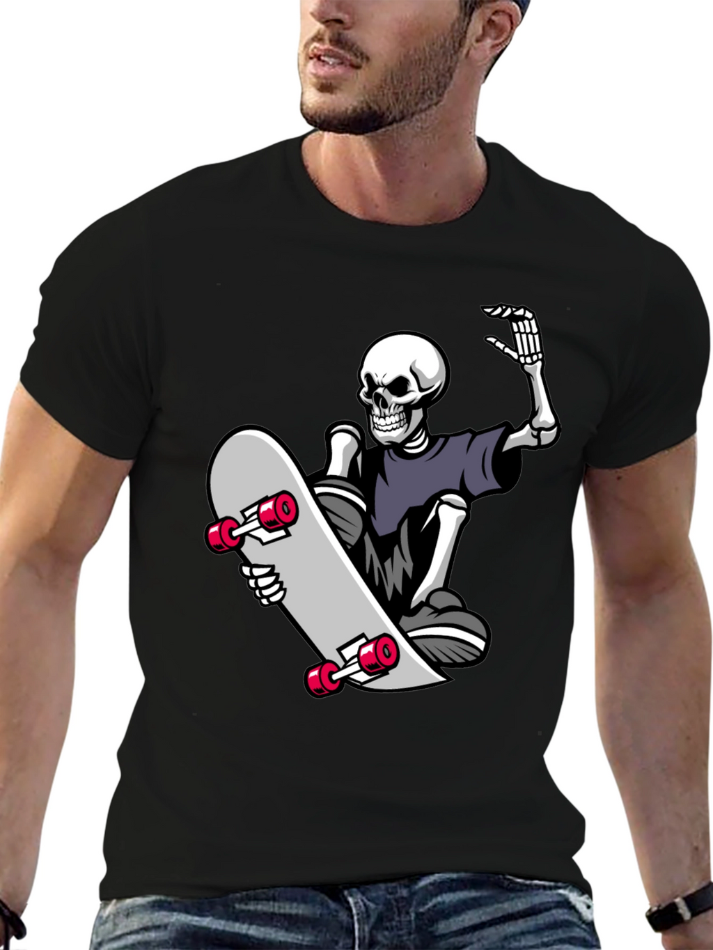Skateboard Skeleton Graphic Tee - Black